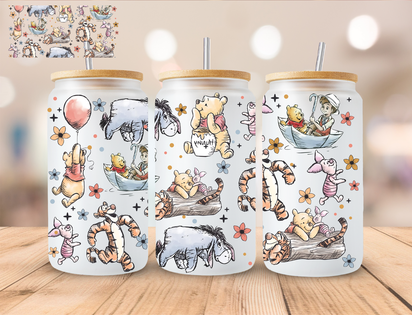 Bear And Friends - 16 oz / 20 oz Libby UV DTF Wrap EXCLUSIVE DESIGN