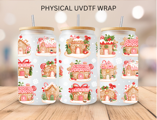 Christmas Pastel Gingerbread House - 16 oz / 20 oz Libby UV DTF Wrap