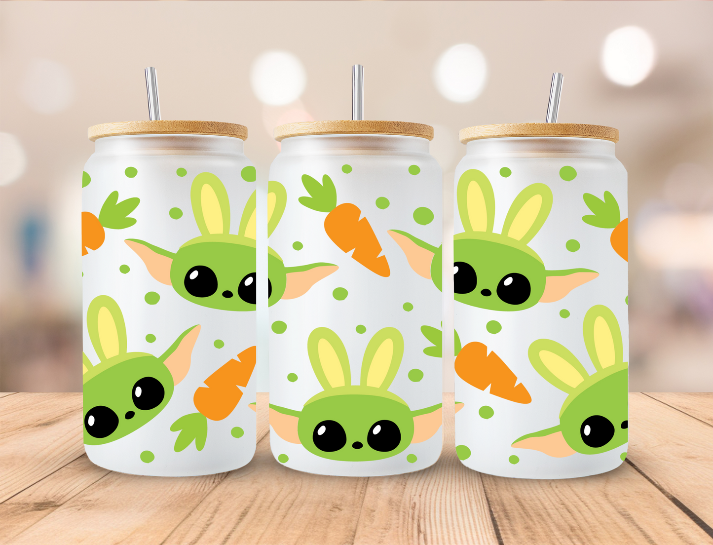 Easter Alien Bunny and Carrots - 16 oz / 20 oz Libby UV DTF Wrap