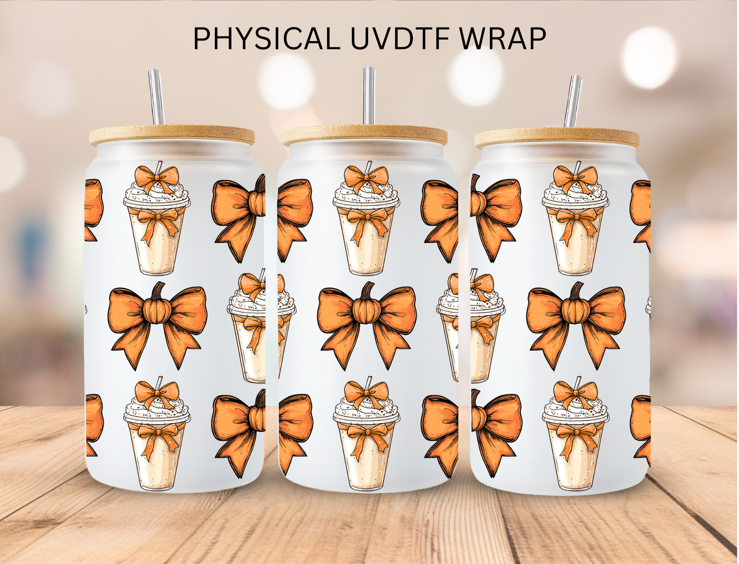 Fall Coffee And Bows - 16 oz / 20 oz Libby UV DTF Wrap