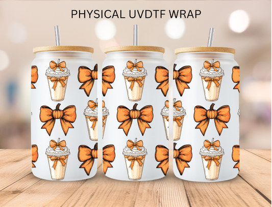 Fall Coffee And Bows - 16 oz / 20 oz Libby UV DTF Wrap