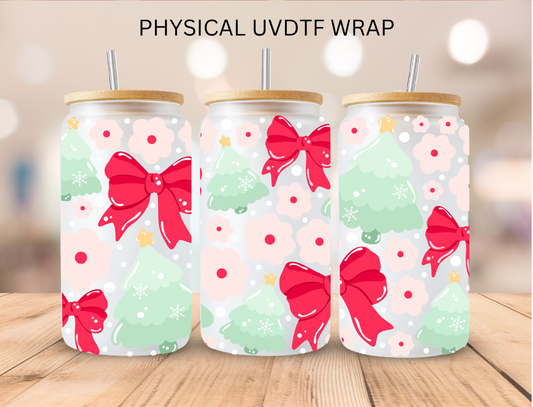 Christmas Watercolor Floral And Trees - 16 oz / 20 oz Libby UV DTF Wrap