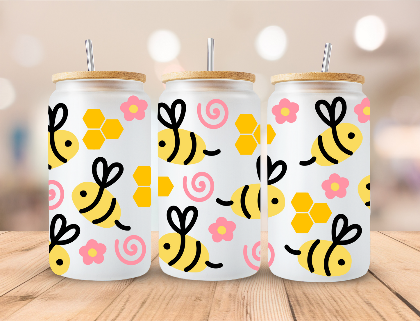 Pastel Bees - 16 oz / 20 oz Libby UV DTF Wrap