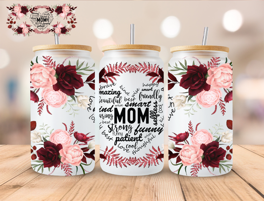 Floral Mom Heart - 16 oz / 20 oz Libby UV DTF Wrap