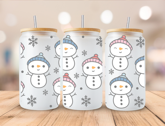 Christmas Snow Man - 16oz Libby UV DTF Wrap