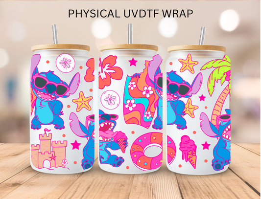 Blue Alien At The beach - 16 oz / 20 oz Libby UV DTF Wrap