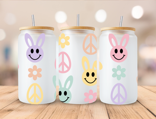Easter Retro Pastel Peace Bunny - 16 oz / 20 oz Libby UV DTF Wrap