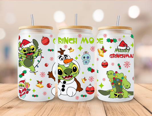 Christmas Mean Green Alien - 16oz Libby UV DTF Wrap