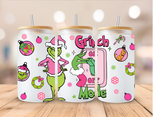 Christmas Pink Grinch Mode On - 16 oz / 20 oz Libby UV DTF Wrap