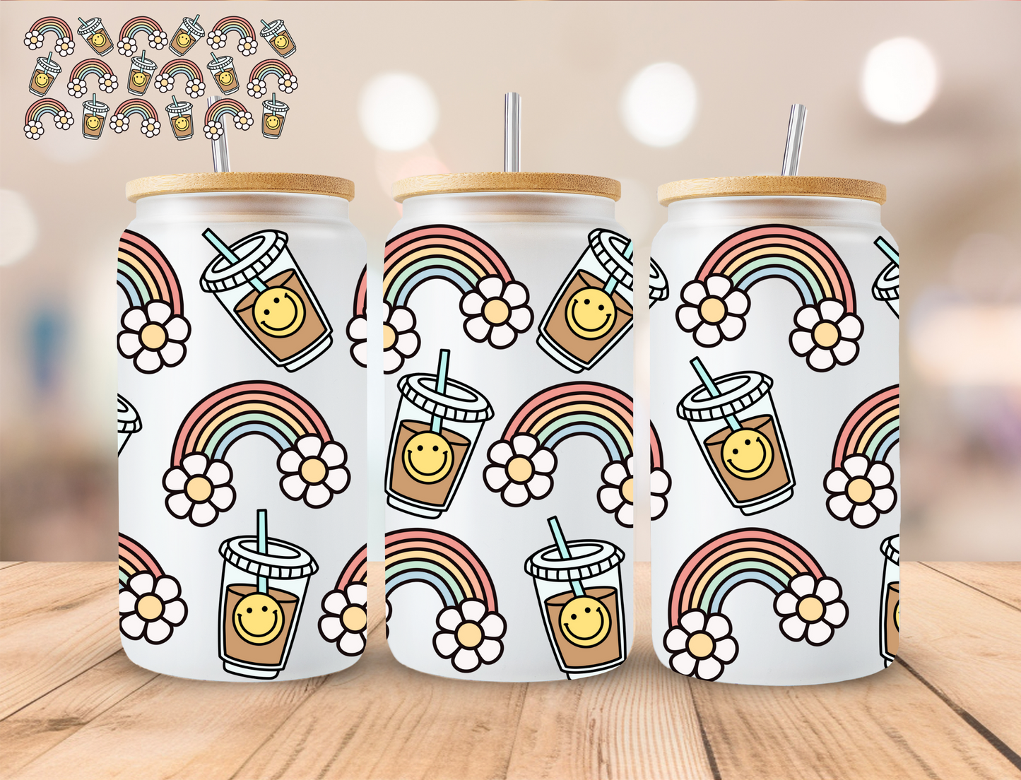 Floral Rainbow Drinks - 16 oz / 20 oz Libby UV DTF Wrap