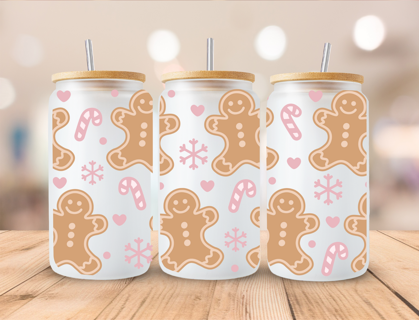 Christmas Gingerbread Cookie - 16oz Libby UV DTF Wrap