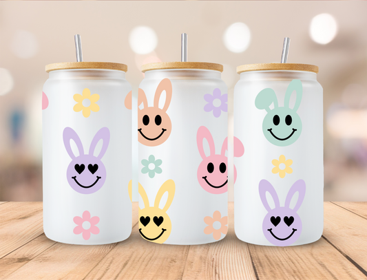 Easter Retro Pastel Smiling Bunny Head - 16 oz / 20 oz Libby UV DTF Wrap