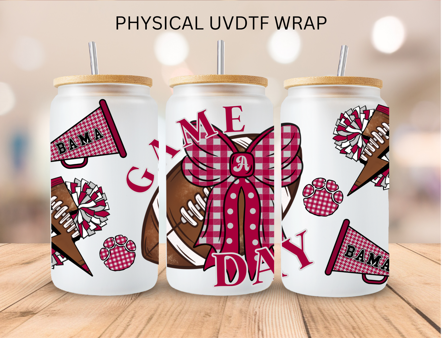 Maroon Checkered GAME DAY - 16 oz / 20 oz Libby UV DTF Wrap
