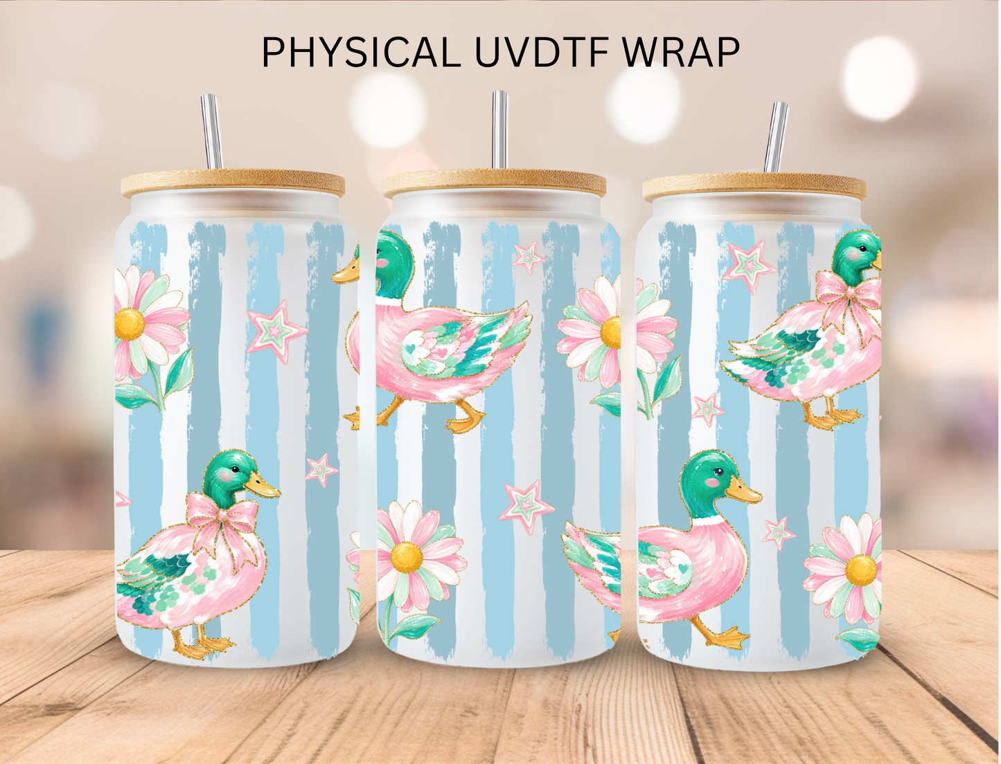 Blue Stripes And Ducks - 16 oz / 20 oz Libby UV DTF Wrap