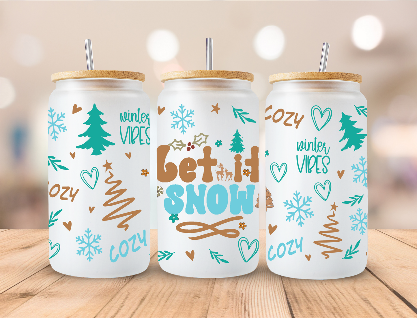 Christmas Let It Snow - 16oz Libby UV DTF Wrap