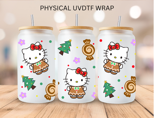 Christmas Gingerbread Kitty - 16 oz / 20 oz Libby UV DTF Wrap