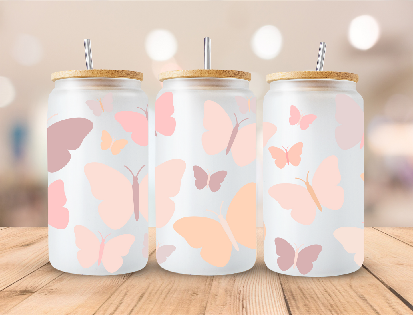 Pastel Butterflies - 16 oz / 20 oz Libby UV DTF Wrap