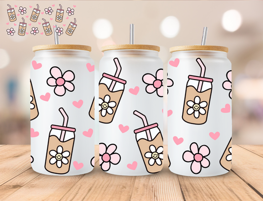 Floral Coffee - 16 oz / 20 oz Libby UV DTF Wrap