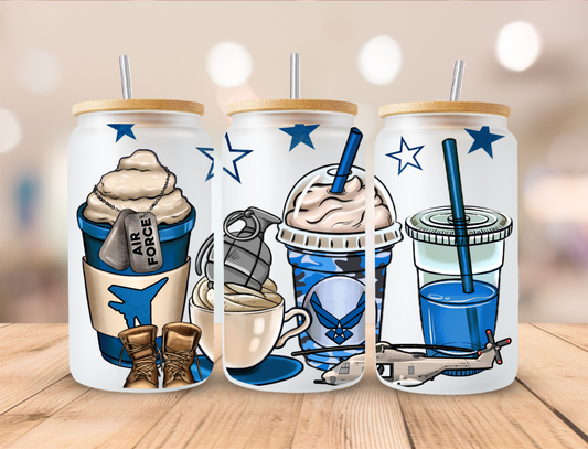 Air Force Coffee - 16oz Libby UV DTF Wrap