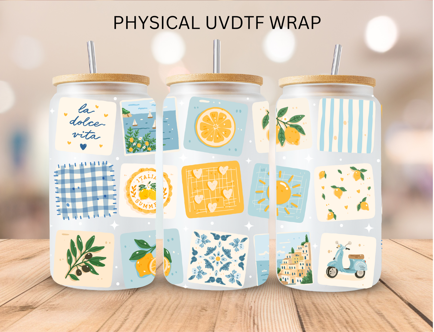 Blue Lemons - 16 oz / 20 oz Libby UV DTF Wrap