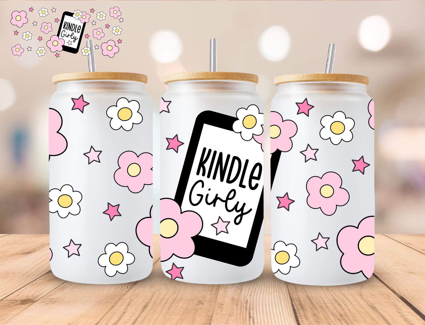 Bookish Kindle Girly - 16 oz / 20 oz Libby UV DTF Wrap