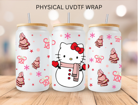 Christmas Tree Snowman Kitty - 16 oz / 20 oz Libby UV DTF Wrap