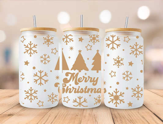 Gold Merry Christmas - 16oz Libby UV DTF Wrap RTS