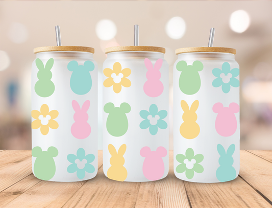 Easter Retro Pastel Floral Multi Bunnies - 16 oz / 20 oz Libby UV DTF Wrap