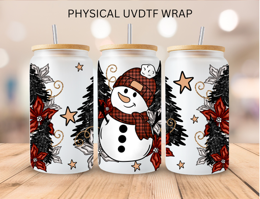 Christmas Snowman Trees and Poinsettia - 16 oz / 20 oz Libby UV DTF Wrap