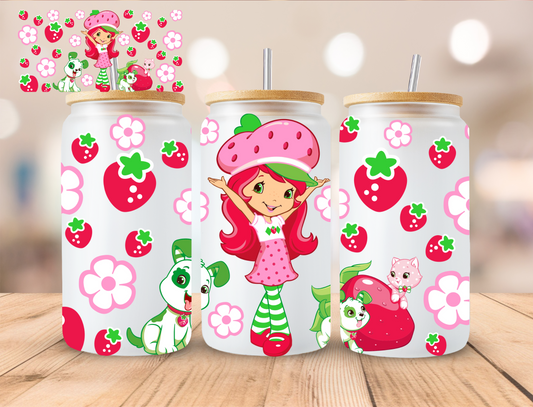 Floral Strawberry Girl and Dog Shortcake Collection - 16 oz / 20 oz Libby UV DTF Wrap