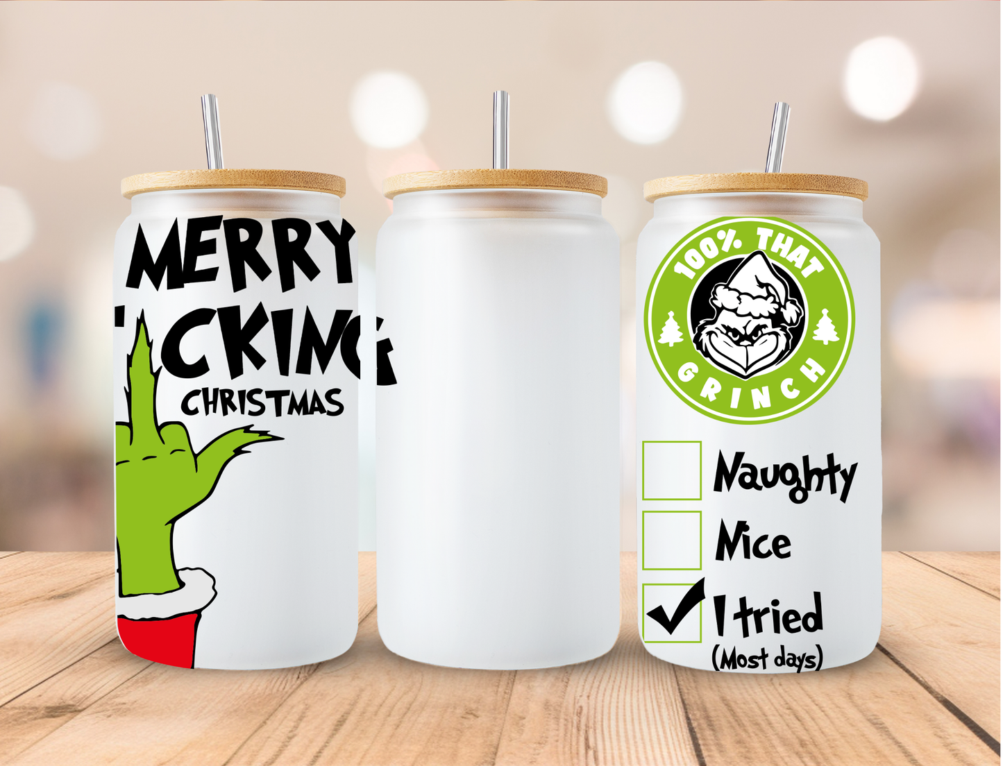 Christmas Mean Green Merry F Mas - 16 oz / 20 oz Libby UV DTF Wrap