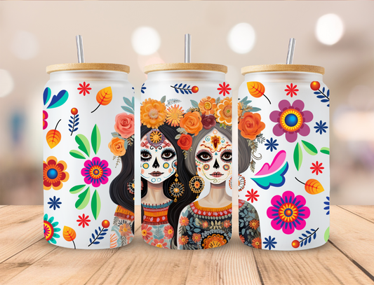 Dia De Los Muertos Girls - 16oz Libby UV DTF Wrap