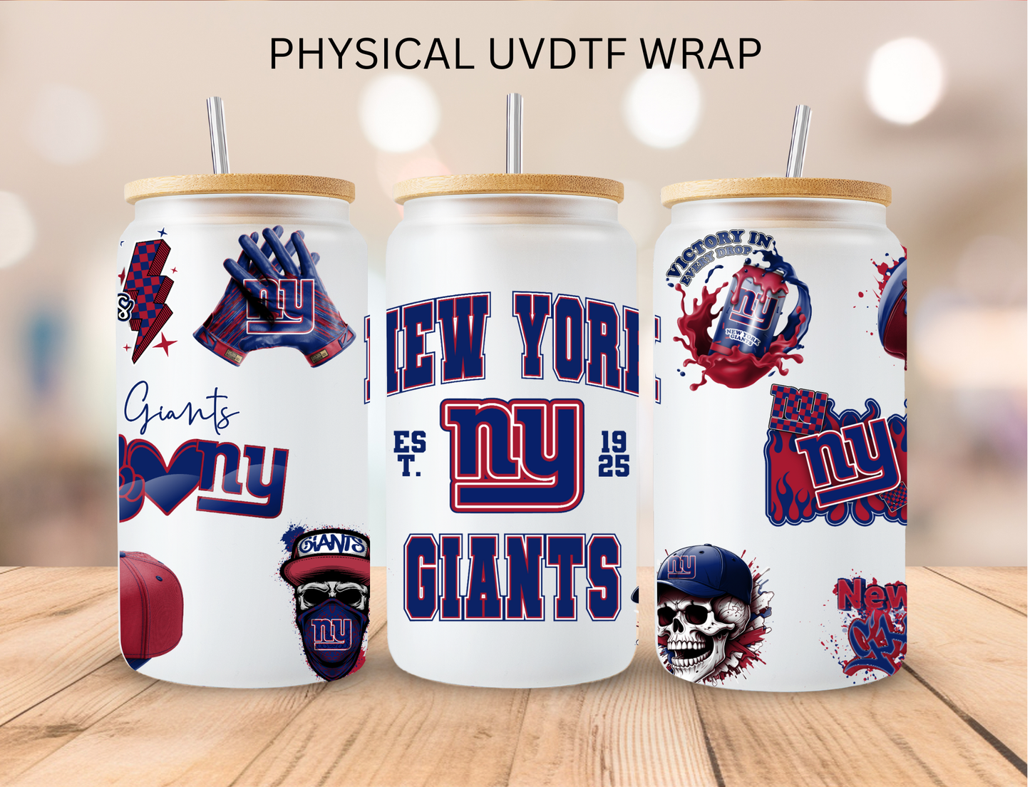 NY Giants NFL Team - 16 oz / 20 oz Libby UV DTF Wrap