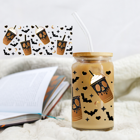 Halloween Bat Coffee - 16 oz Libby UV DTF Wrap RTS