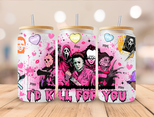 Valentines Horror Pink Crew Candy Hearts - 16 oz / 20 oz Libby UV DTF Wrap