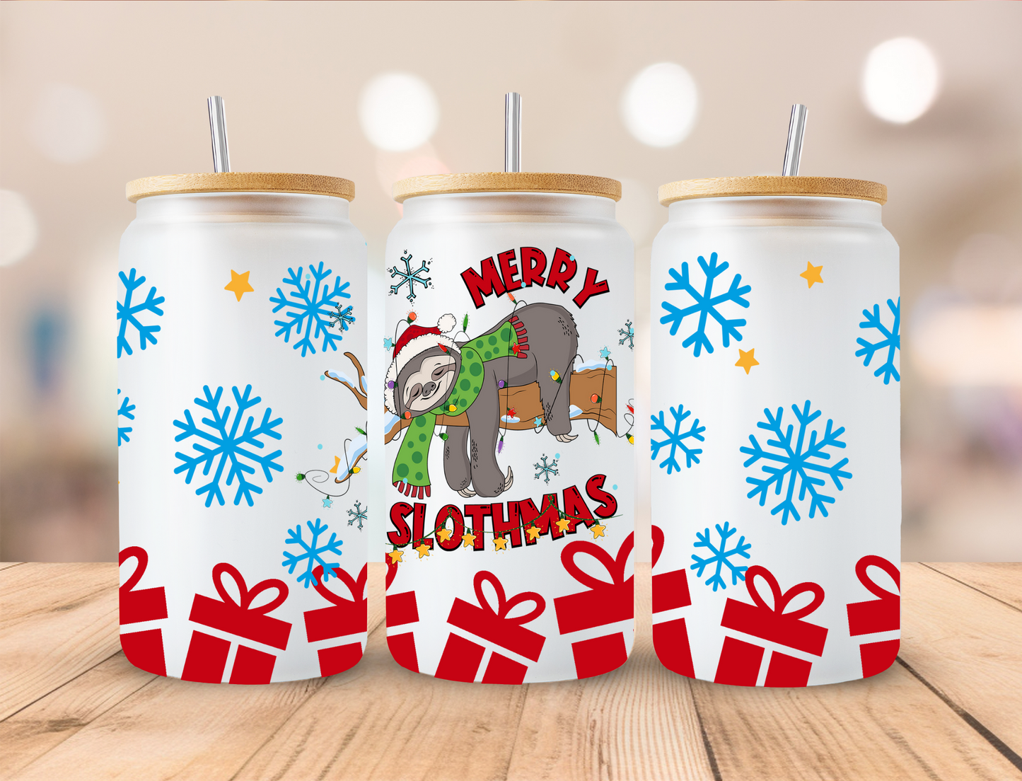 Christmas Sloth - 16 oz Libby UV DTF Wrap