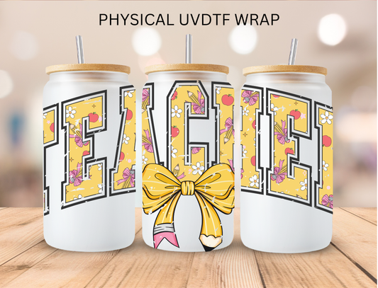 Yellow Bowtie TEACHER - 16 oz / 20 oz Libby UV DTF