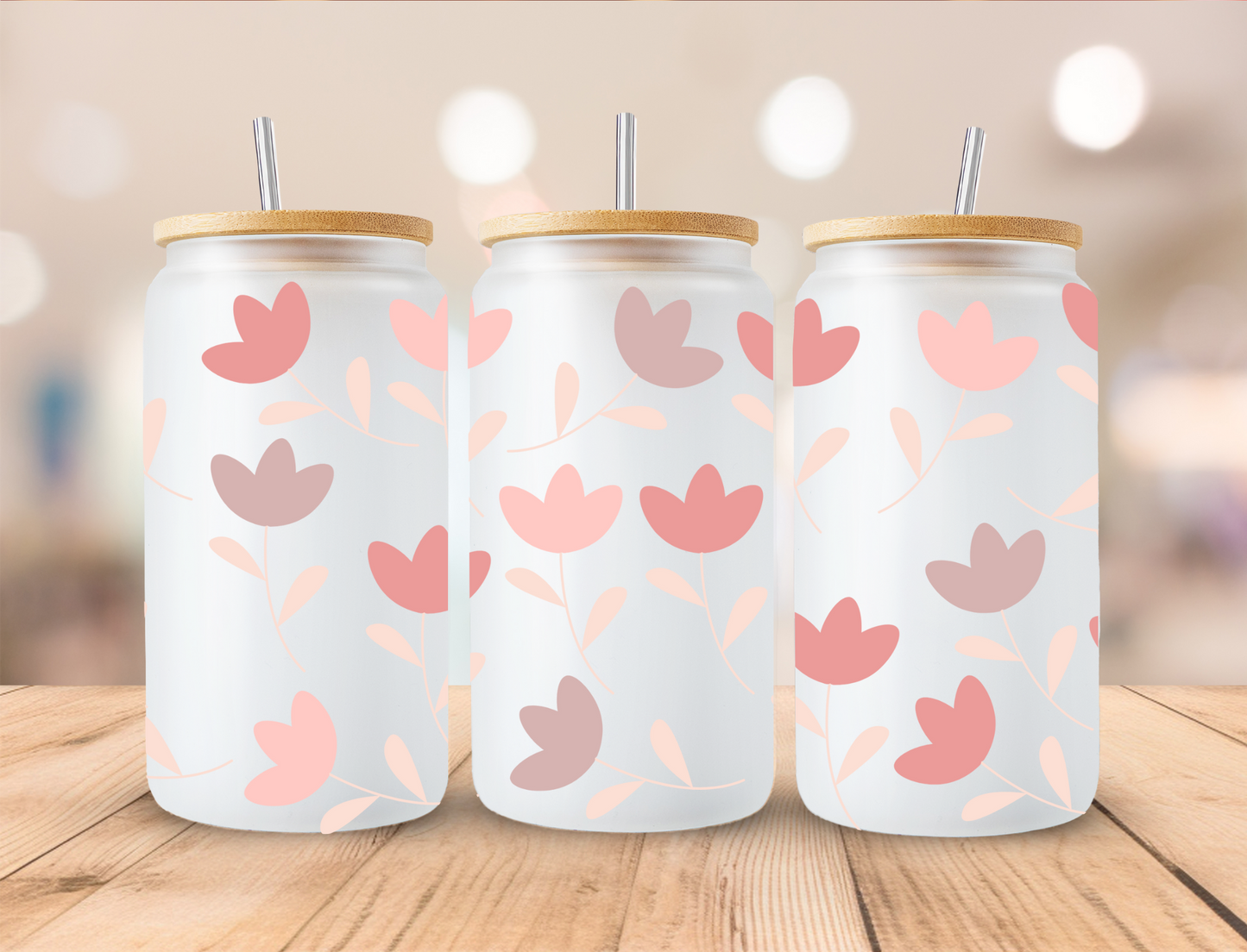 Pastel Flowers - 16 oz / 20 oz Libby UV DTF Wrap