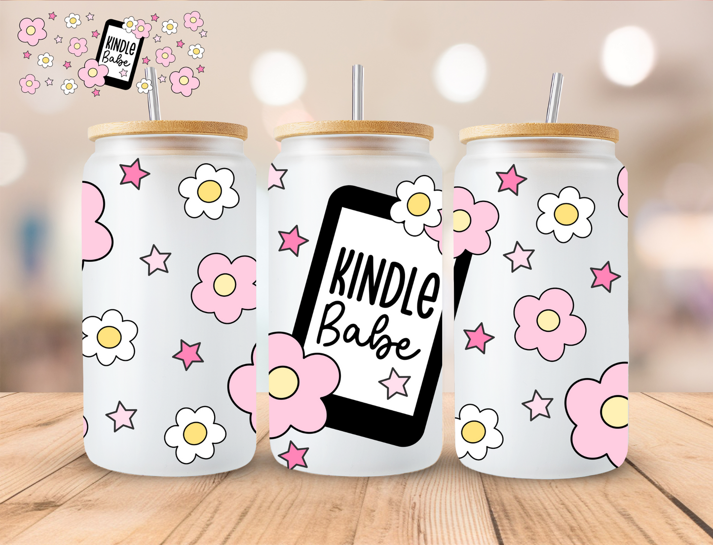 Bookish Kindle Babe - 16 oz / 20 oz Libby UV DTF Wrap