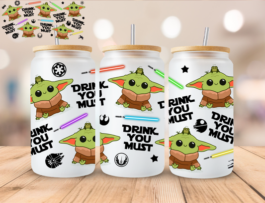 Green Alien Drink You Must - 16 oz / 20 oz Libby UV DTF Wrap