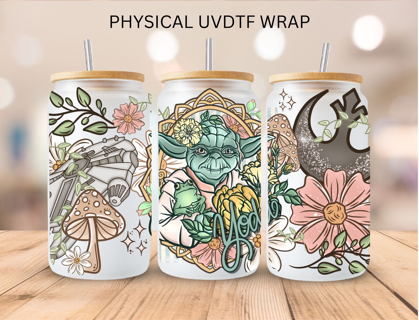 Floral  Yoda - 16 oz / 20 oz Libby UV DTF