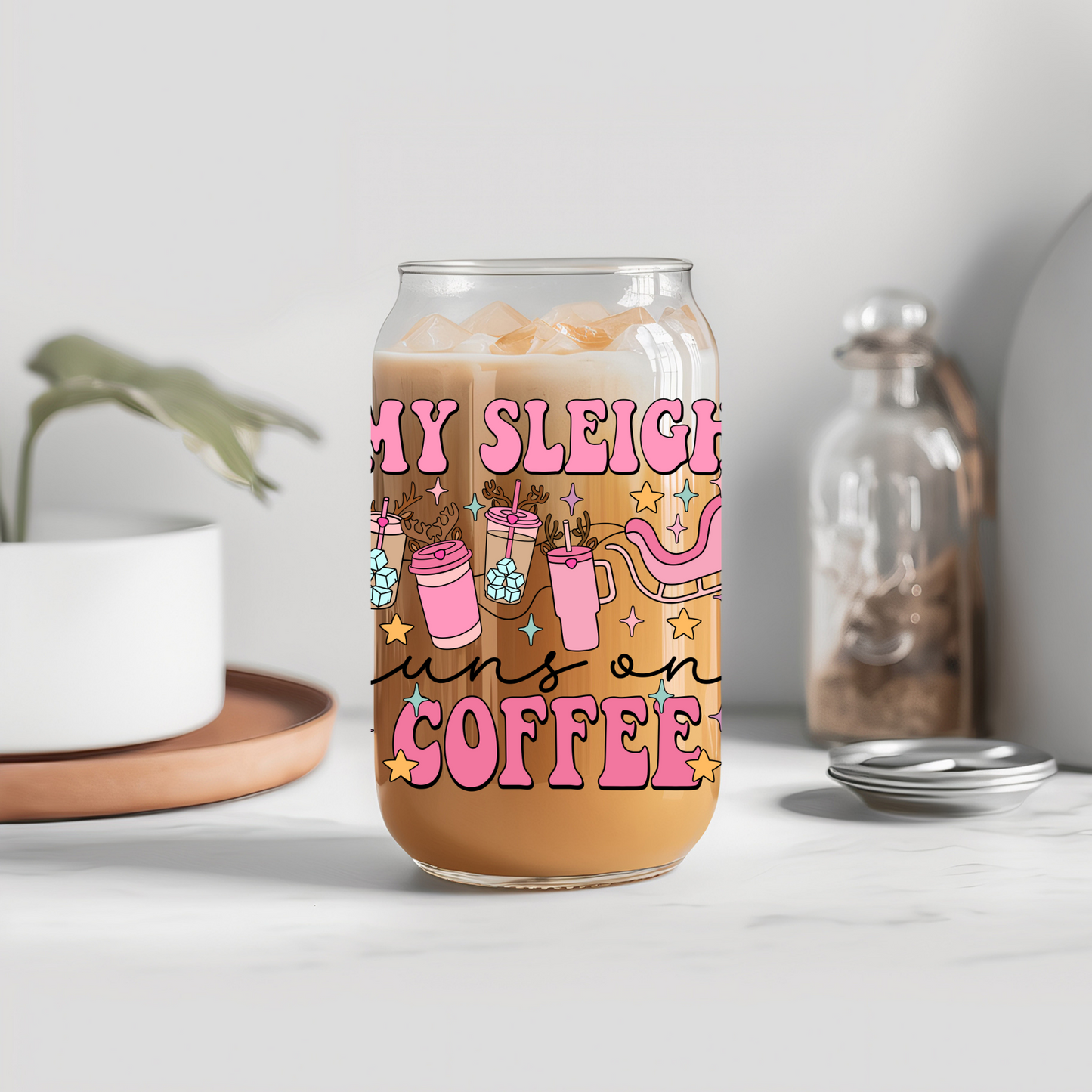 My Sleigh Runs On Coffee (Pink) - UVDTF Decals RTS