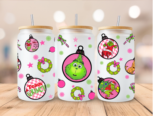 Christmas Pink Mean Green Ornaments - 16 oz / 20 oz Libby UV DTF Wrap