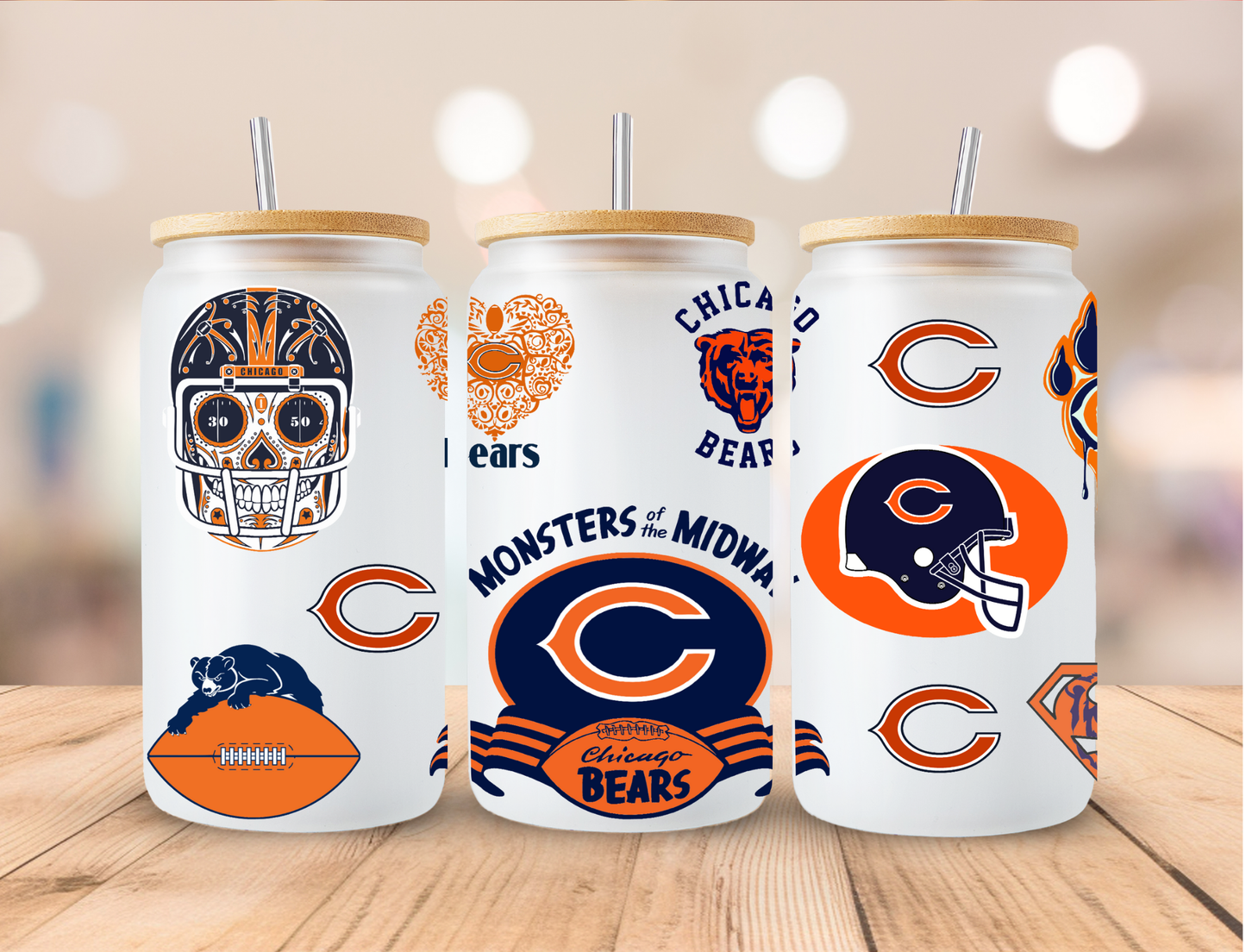 Football Chicago Bears - 16 oz / 20 oz Libby UV DTF Wrap