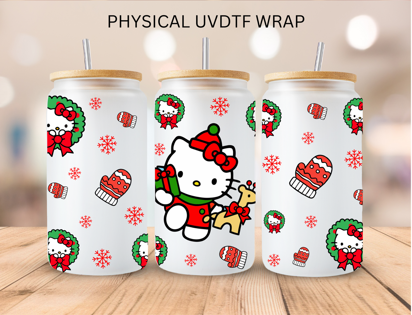 Christmas Gift Kitty - 16 oz / 20 oz Libby UV DTF Wrap
