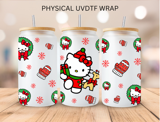 Christmas Gift Kitty - 16 oz / 20 oz Libby UV DTF Wrap