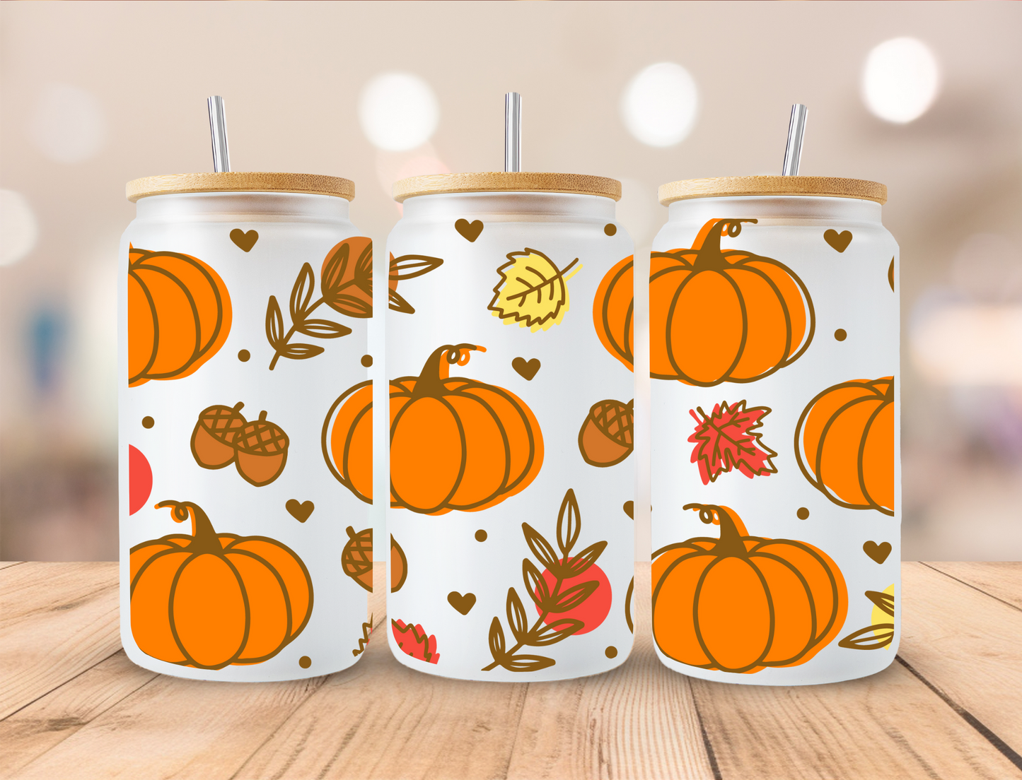 Fall Pumpkin and Leaves - 16oz Libby UV DTF Wrap