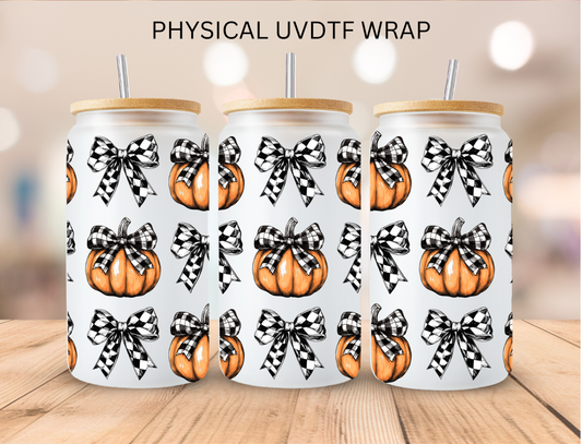 Fall Pumpkin Checkered Bows - 16 oz / 20 oz Libby UV DTF Wrap