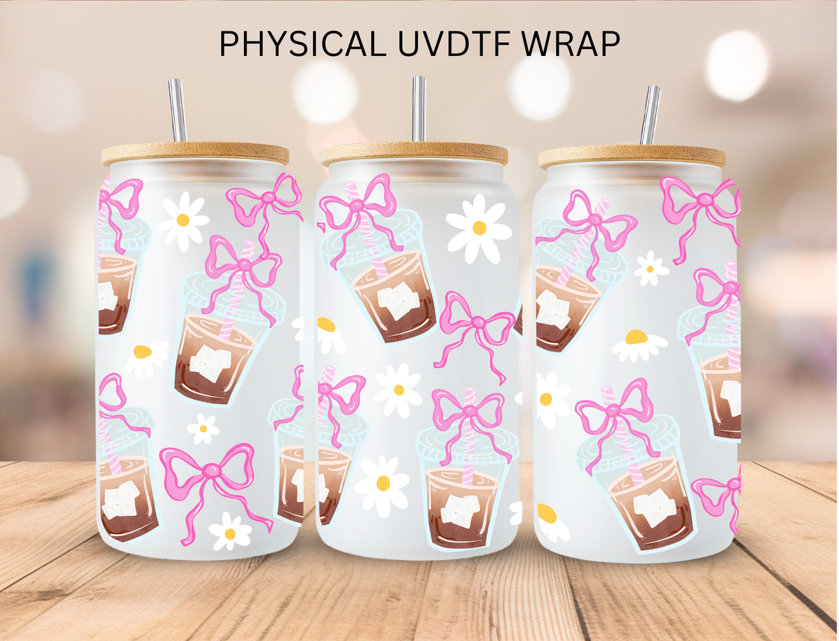Iced Coffee and Girly Bows - 16 oz / 20 oz Libby UV DTF