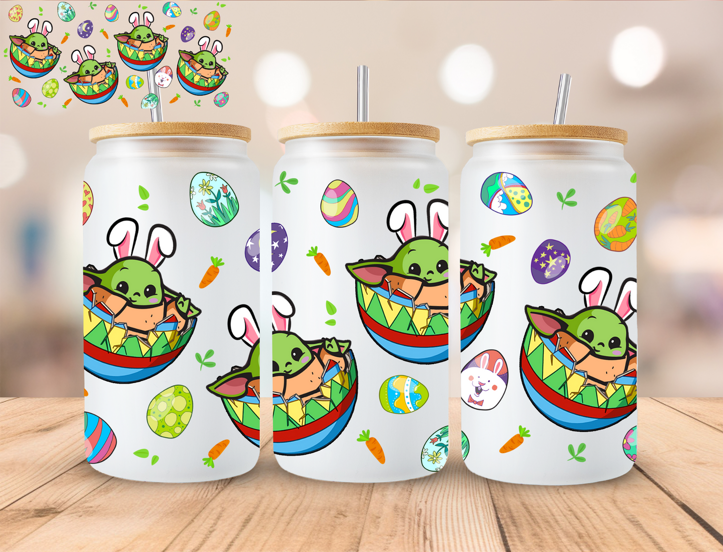 Easter Green Alien - 16 oz / 20 oz Libby UV DTF Wrap